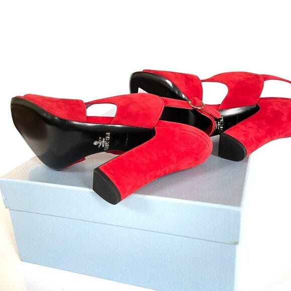 Prada Collection 1X890L Comoscio Women's Red Suede High Heel Pumps Shoes - Picture 6 of 13